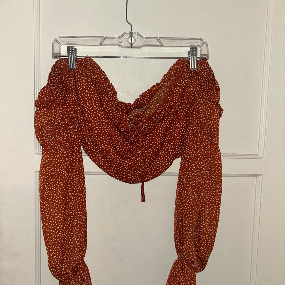 Rust Polka Dot off the shoulder crop top